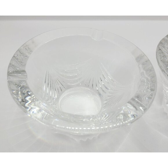 Vintage Mikasa Clear Glass Ashtrays With Etched Pattern Design Set Of 2 - Picture 4 of 9